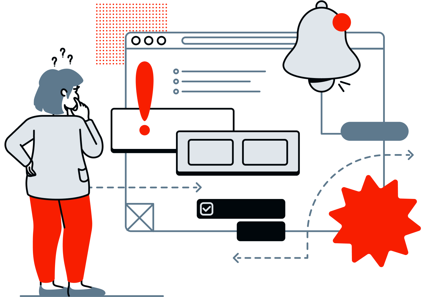 A person staring in confusion at a stack of web components.
