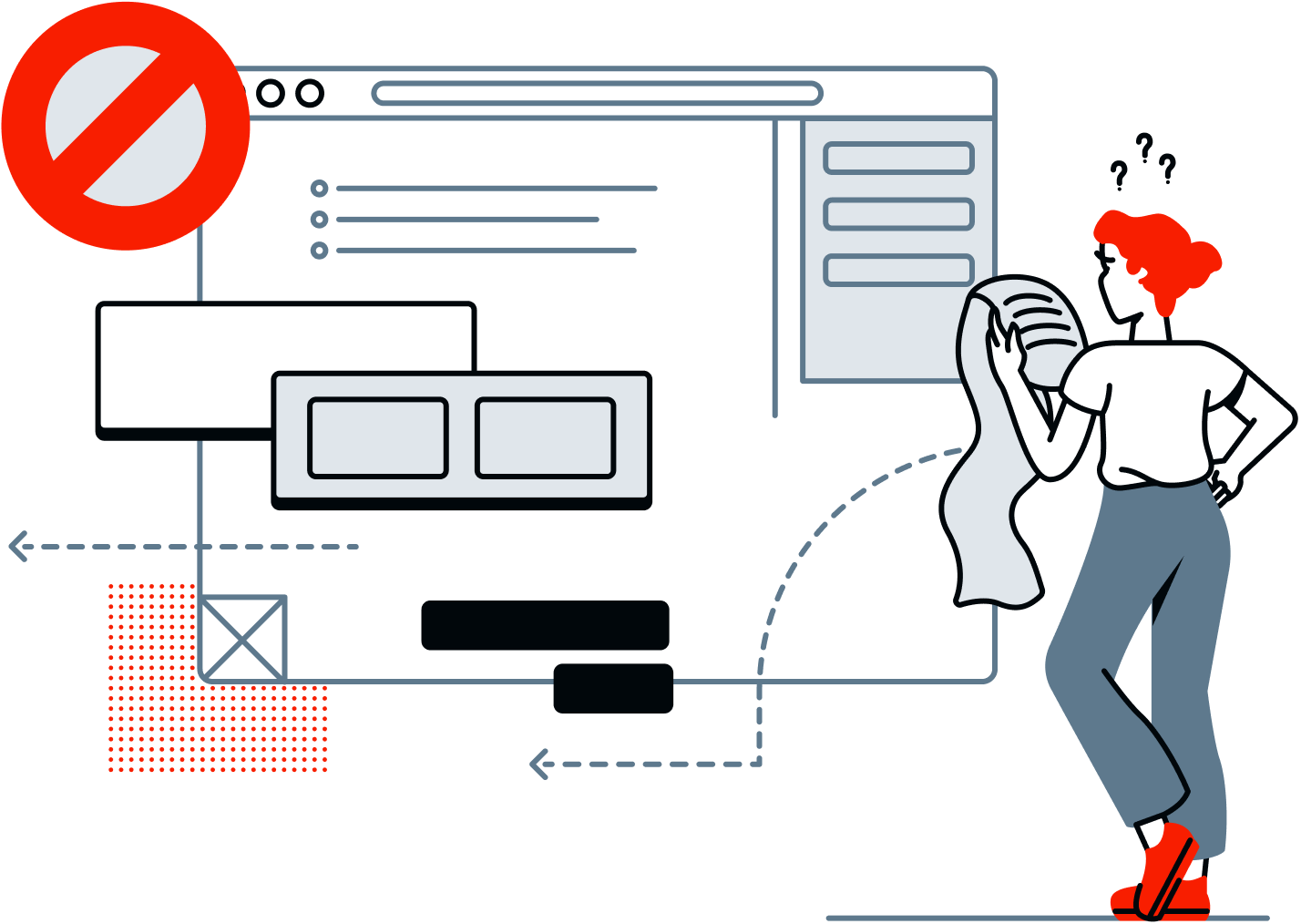 A person standing in front of some web components, reading an instruction sheet that is too long, looking confused.