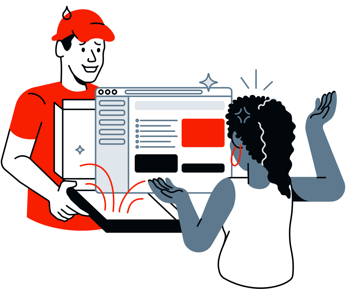 A pizza delivery person delivering a website to someone who is less than pleased.